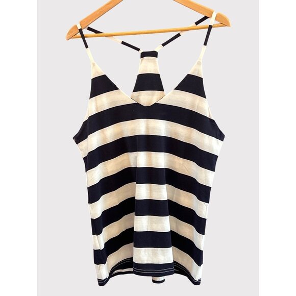 NWT Cezele Navy Blue White Striped Racer Back Cami Large Resortwear Nautical - Picture 1 of 4